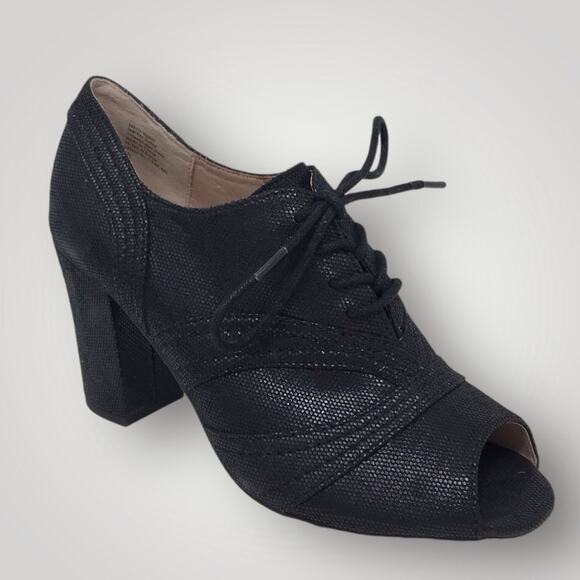 Seychelles NWOT Black Peep Toe Heel Oxfords Eternity Lace Up Size 7.5 - Picture 4 of 11